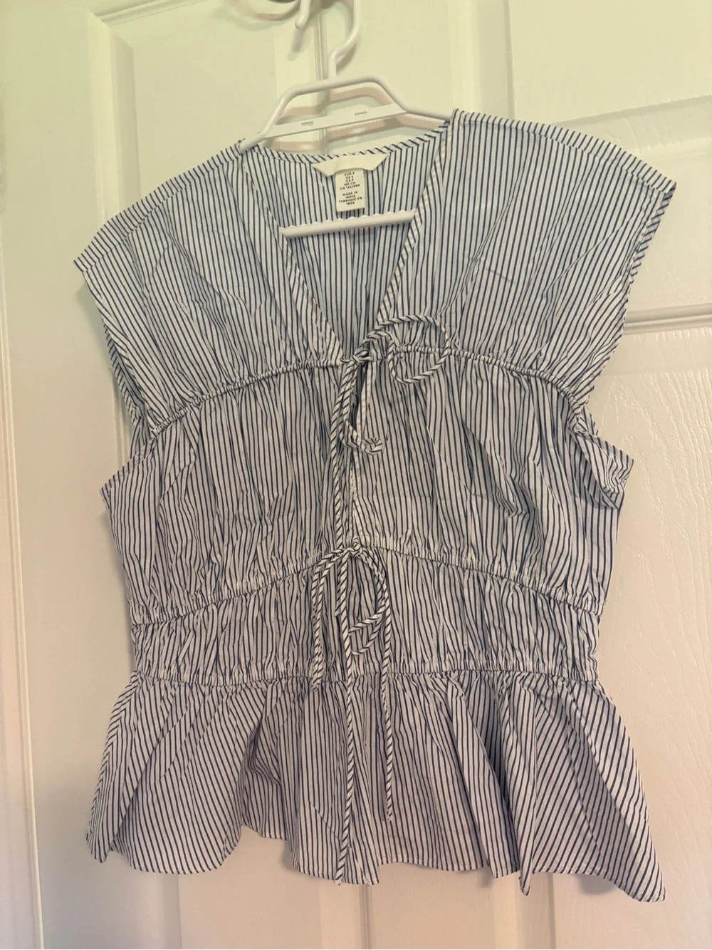 H&M Blue & White Vertical Stripe Tie-Front Top - Picture 5 of 6